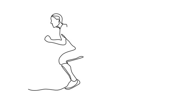 Self drawing animation with one continuous line draw,
man, athlete, sprinter, runner runs fast