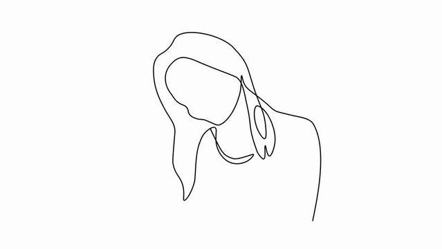 Self drawing animation with one continuous line draw,
abstract girl with a glass of cocktail,beer,wine,lemonade,juice