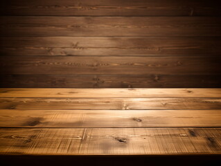 Rustic wooden table against blurred background - obrazy, fototapety, plakaty