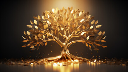 golden tree with leaves on hanging branches illustration backgro