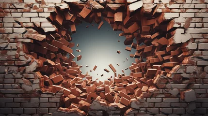 Photo sur Plexiglas Mur de briques Hole on a broken brick wall blank space. 3d redering