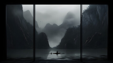 three gorges, view from the wooden window	