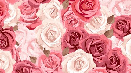 Beautiful roses background illustration. White, pink, and red flowers pattern.