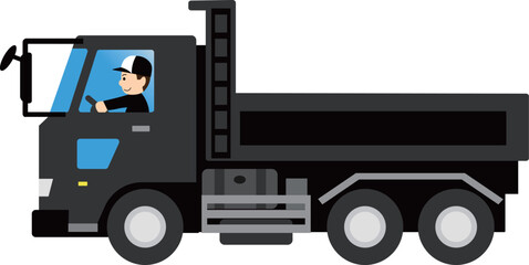 ダンプカー（トラック）を運転する男性作業員 © ROKUDANDA