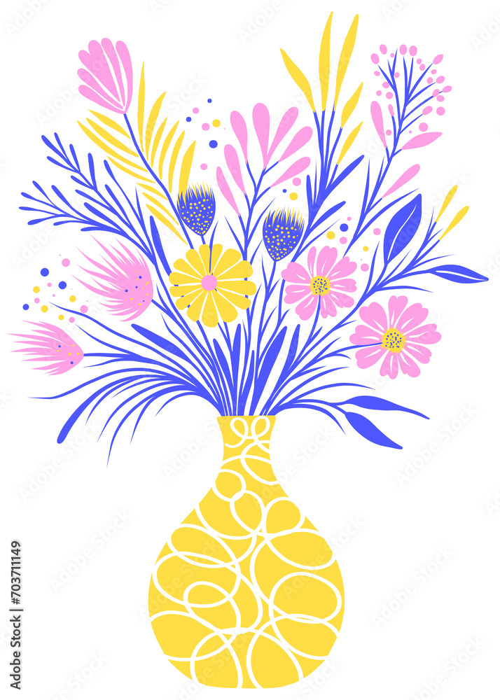 Canvas Prints Sticker with  flowers in vase.