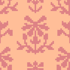Pixelated floral ornament, seamless pattern print