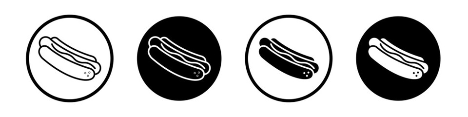 Hot dog icon set. Hotdog with mustard sauce vector symbol in a black filled and outlined style.