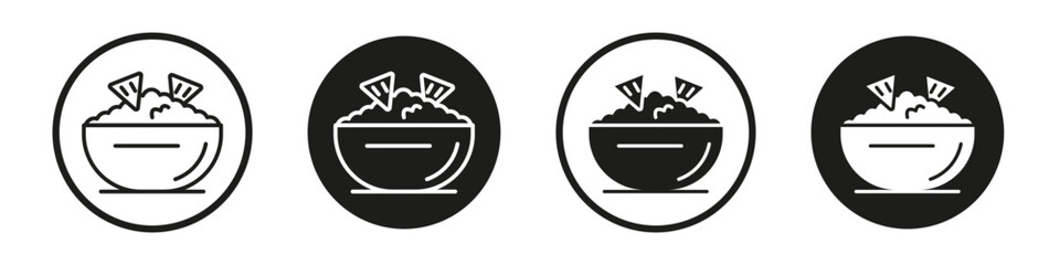 Guacamole icon set. Salsa appetizer dip cheese chips vector symbol in a black filled and outlined style. nachos dip in yogurt sauce sign. - obrazy, fototapety, plakaty