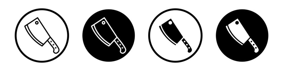 Cleaver for meat icon set. Butchur Knife For Meat Cutting vector symbol in a black filled and outlined style. Cleaver chopper symbol. - obrazy, fototapety, plakaty