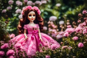 Obraz na płótnie Canvas cute doll in a pink dress