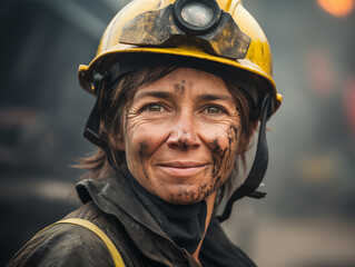 Fototapeta premium Female miner at work close-up. Woman career concept