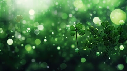 Saint Patrick day abstract background. Green clover leaves on beautiful bokeh background. Holiday concept.