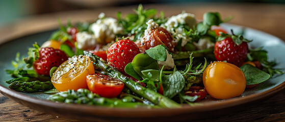 Salad With Tomatoes And Strawberries.   Illustration On The Theme Of Food And Restaurants, Tourism And Travel, Diet And Gourmets. Generative AI	
