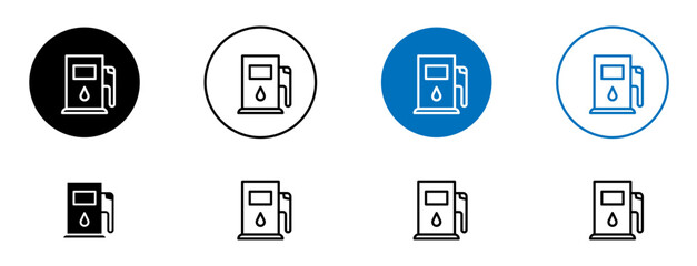 Fuel pump line icon set. Gas station symbol in black and blue color.