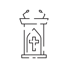 Christianity line icon. Vector religion related icons. Bible, church and cross or Jesus. Old cathedral, Medieval sign