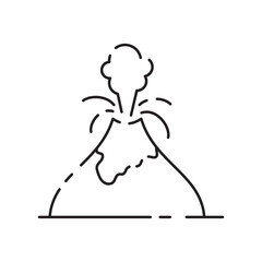 Volcanic activity linear icon. Volcanic eruptions are major source of natural pollution problem. Natural disaster illustration. Contour symbol. Vector isolated outline
