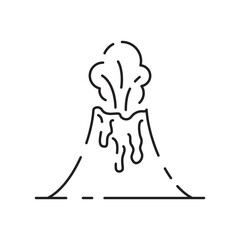 Volcanic activity linear icon. Volcanic eruptions are major source of natural pollution problem. Natural disaster illustration. Contour symbol. Vector isolated outline