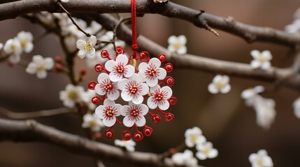 crafted Martisor, adorned with tiny springflowers in bloom
