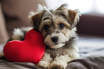 Puppy with plush sof red heart Lover Valentine puppy dog with a red heart