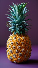 pineapple with cut into its fruit on a purple background
