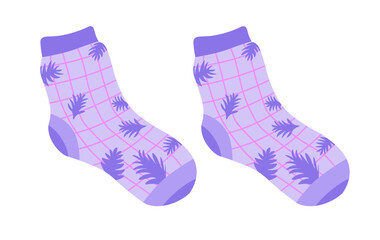 Ankle length socks with cross lines and leaves