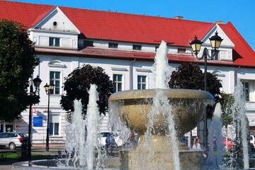fountain in a small town square