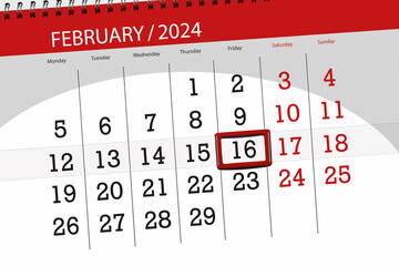 Calendar 2024, deadline, day, month, page, organizer, date, February, friday, number 16