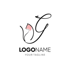 Fototapeta premium Letter G Funny Cute Cat Logo Design Vector Icon Graphic Emblem Illustration Background Template