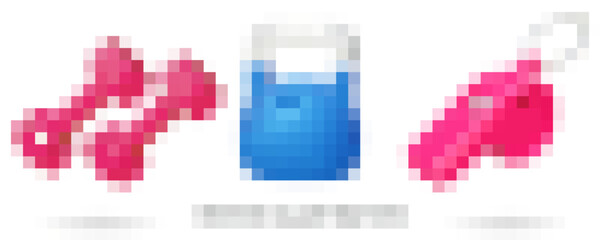 Set 3d sport icon equipment. Vector illustration. Set include sport dumbbells, kettlebell, referee red whistle