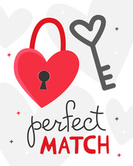 Valentine's Day card. Red lock and gray key with the inscription 