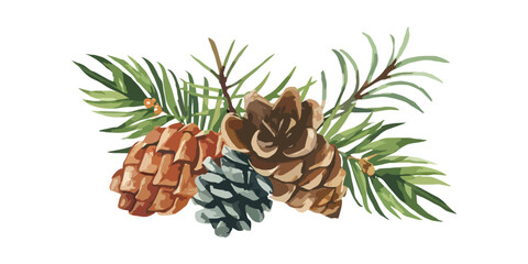 Fototapeta premium watercolor pine cone and branches