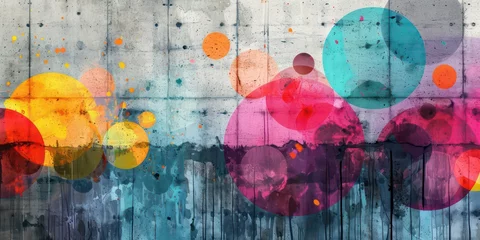 Tuinposter Abstract Art Pattern with Colorful Circles in colorful, Featuring a Grunge Texture and Geometric Design. © Fayrin