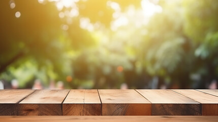 empty wooden table for present product on white bokeh background