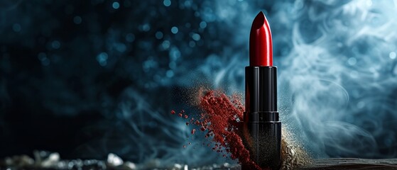 Lipstick that emits a burst of colorful dust - obrazy, fototapety, plakaty