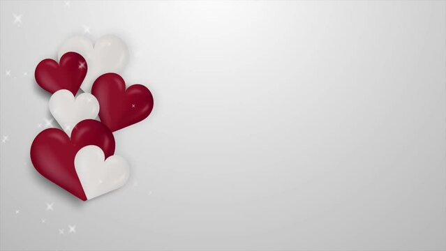 red and white heart with particle on clear background, valentine day, 4K motion