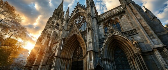 Naklejka premium Exterior St Patricks Cathedral New Yor, HD, Background Wallpaper, Desktop Wallpaper