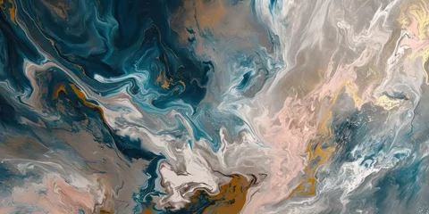 Fototapete Rund Abstract composition featuring swirling paint in shades of gold, and silver blue, expertly crafted in the style of dark black and dark beige. © Fayrin