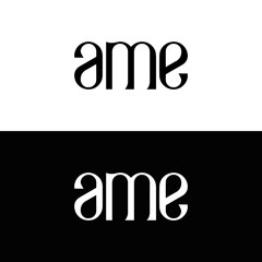 AME logo. AME set , A M E design. White AME letter. AME, A M E letter logo design. Initial letter AME letter logo set, linked circle uppercase monogram logo. A M E letter logo vector design.	
