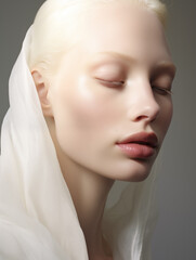 Portrait of beautiful young albino woman. Natural beauty close-up of a top model. Advertising of cosmetics, perfumes - obrazy, fototapety, plakaty