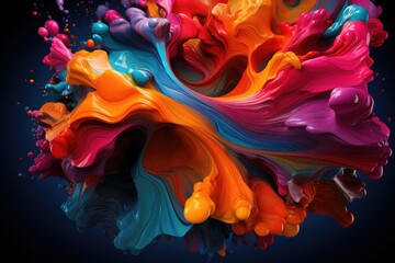 Large colorful splash of multicolored paint that scatters in different directions. Rainbow colored liquid explosion. Colored powder explosion on black background. Freeze motion.