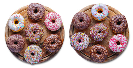 Glazed chocolate donuts isolated on white background