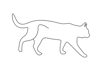 One continuous line drawing cute cat pet. International cat day. White background vector illustration. Pro vector.
