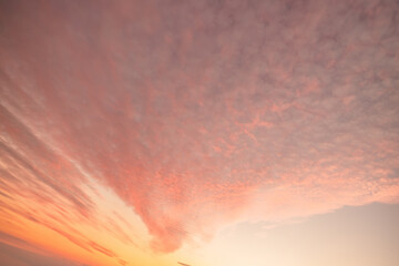 A beautiful sky tinted by the sun leaving vibrant shades of gold, pink, blue and multicolored. Clouds in the twilight evening and morning sky. Cloudy sky background in the evening and during the day.