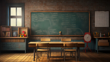 school classroom in a loft style with blackboard