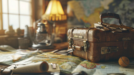suitcase, and a world map Exploration themed online shopping