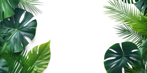 Tropical leave, top view, flay lay, mock up, aesthetic, empty in the middle isolate on transparency background png 