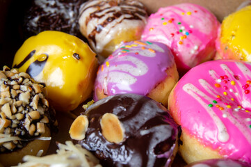 donuts with various flavors look very delicious