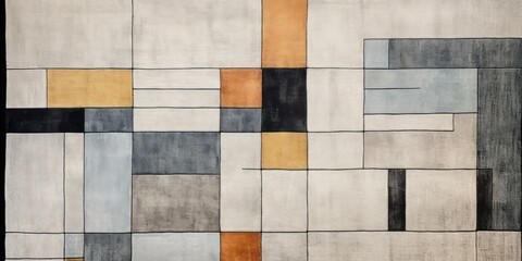 Modern geometric rug featuring an intricate wall edging pattern. It draws inspiration from glazed...