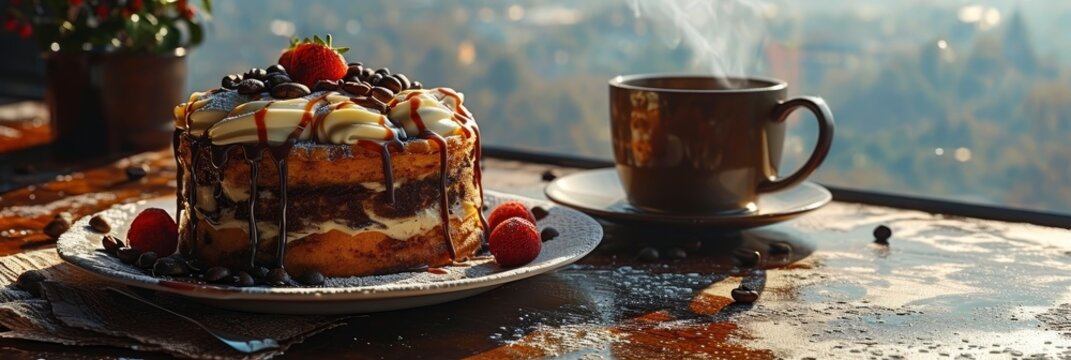 Cup Coffee Waffle Cake, Banner Image For Website, Background, Desktop Wallpaper