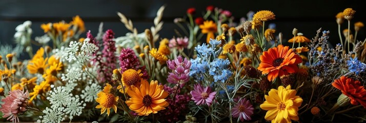Dried Flowers Collection On White Wall, Banner Image For Website, Background, Desktop Wallpaper